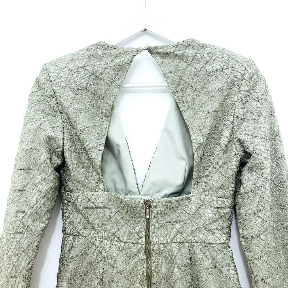 Misha Collection Metallic Sage Gray Lace Luxury Natasha Mini Dress Size 4 - Picture 6 of 16